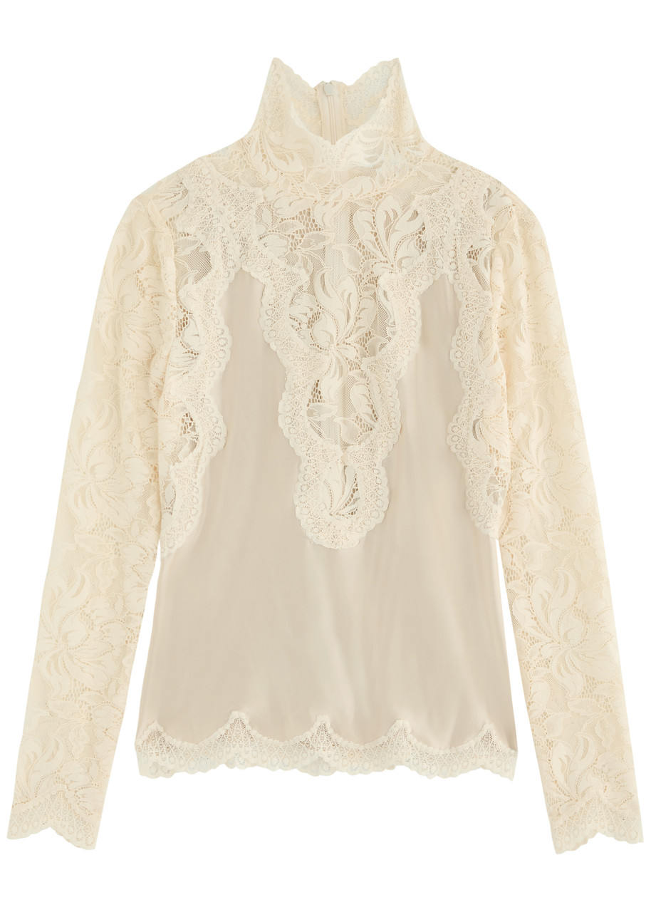 Rabanne Panelled Lace and Satin top - Ivory - 34 (UK6 /xs)