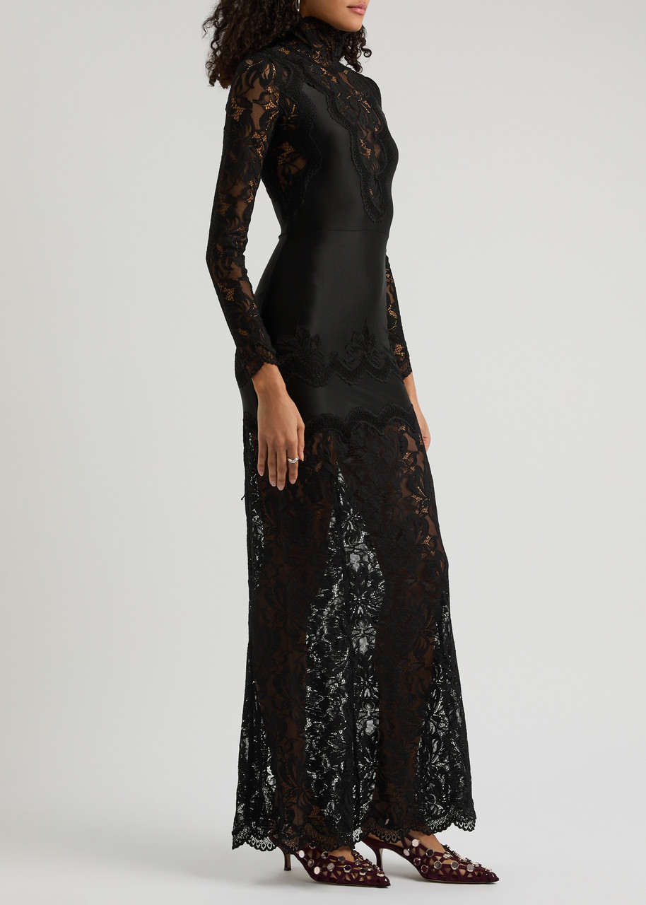 Rabanne Florales Maxikleid Mit Spitzenapplikation In Black