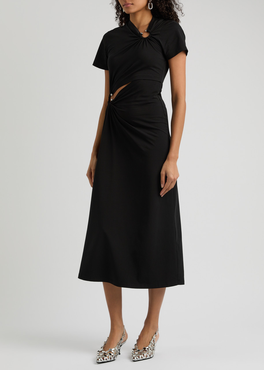 Rabanne Jersey Long Piercing Dress In Black