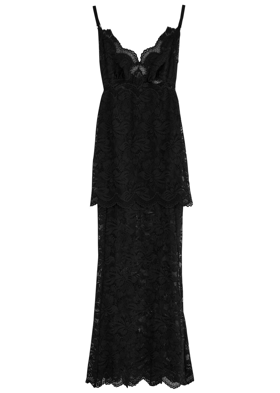 Rabanne Layered Lace Maxi Dress - Black - 38 (UK10 / S)