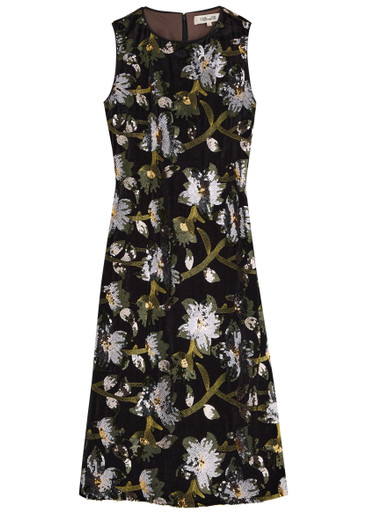 Diane Von Furstenberg Coral Sequined Floral Midi Dress In Black