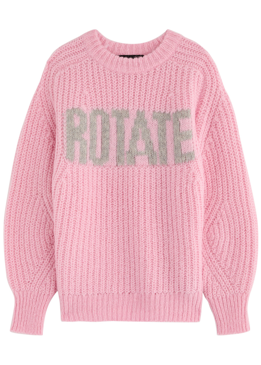 Rotate Birger Christensen Rotate Sunday Logo-intarsia Wool-blend Jumper In Lilac