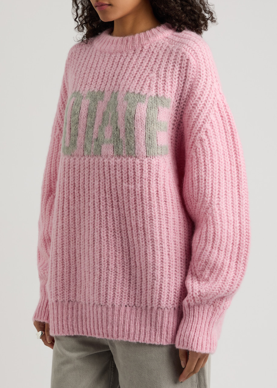 Rotate Birger Christensen Rotate Sunday Logo-intarsia Wool-blend Jumper In Lilac