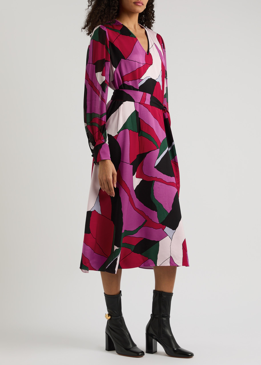 Diane Von Furstenberg Abel Belted Printed Satin Midi Dress In Multicoloured