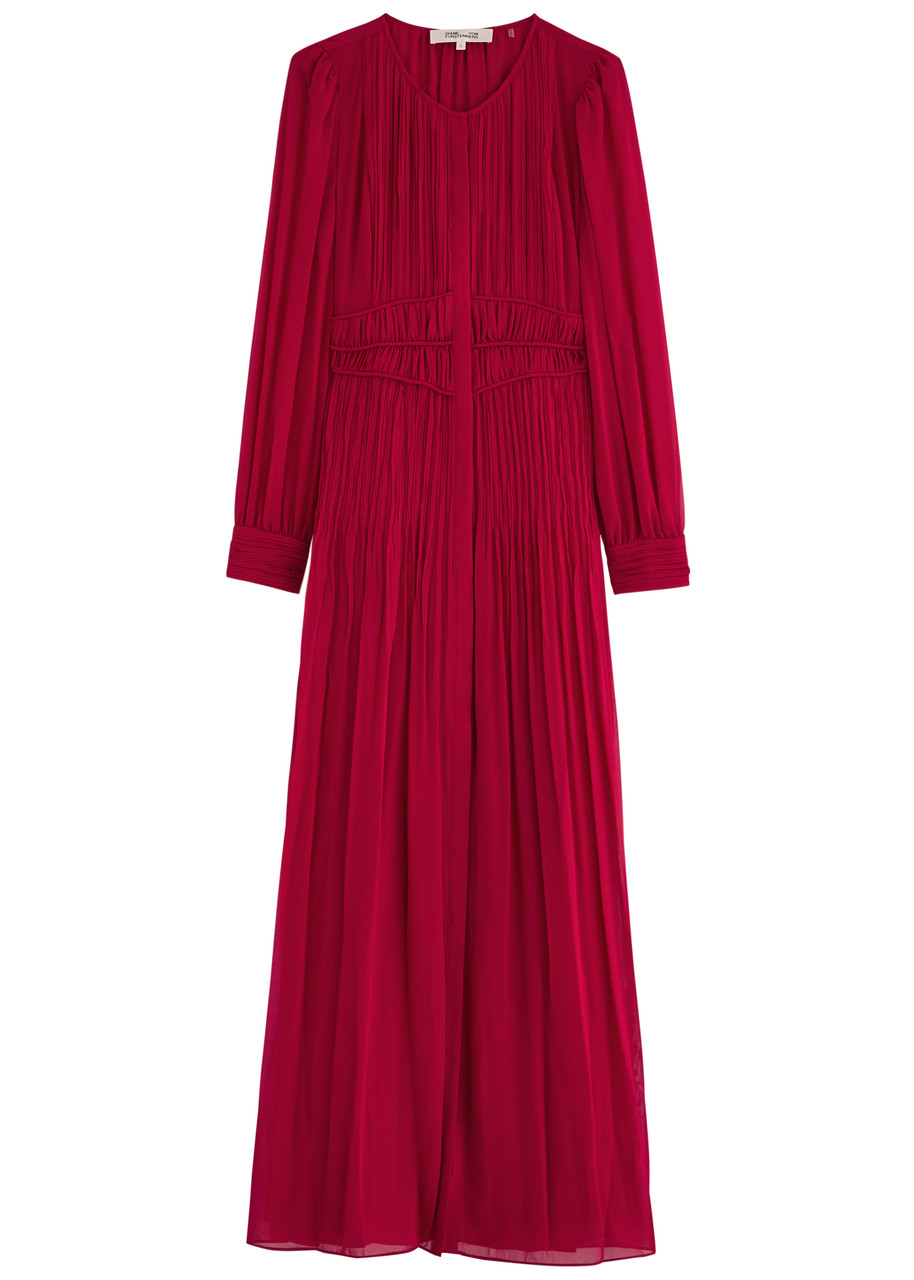Diane Von Furstenberg Dressy Plissé Crepe Maxi Dress - Red