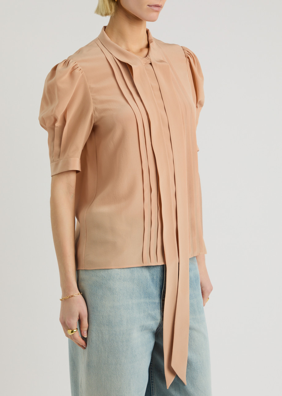 Chloé Chloe Scarf-effect Silk Crepe De Chine Blouse In Sand