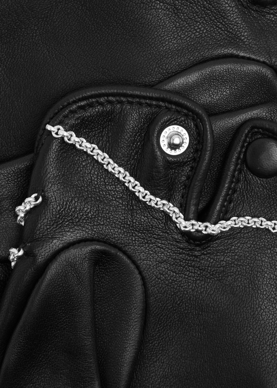 Agnelle Celeste Chain-embellished Leather Gloves In Black