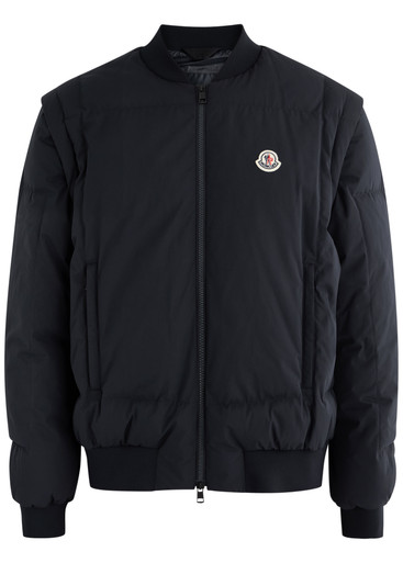 Moncler Taku Logo Padded Shell Bomber Jacket In Navy