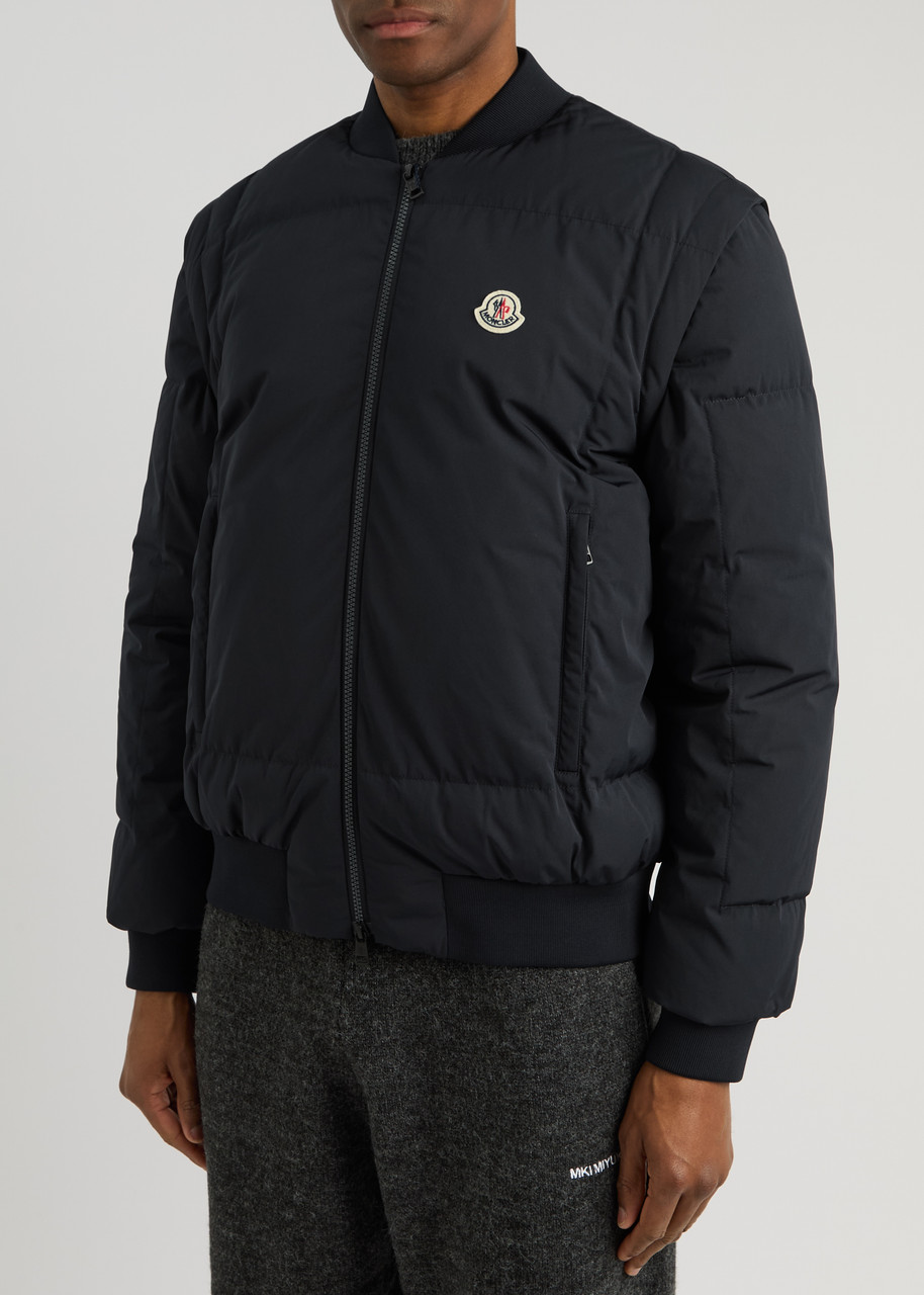 Moncler Taku Logo Padded Shell Bomber Jacket In Navy