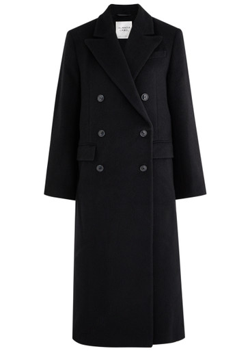 Almada Label Wool-blend Double-breasted Coat In Black