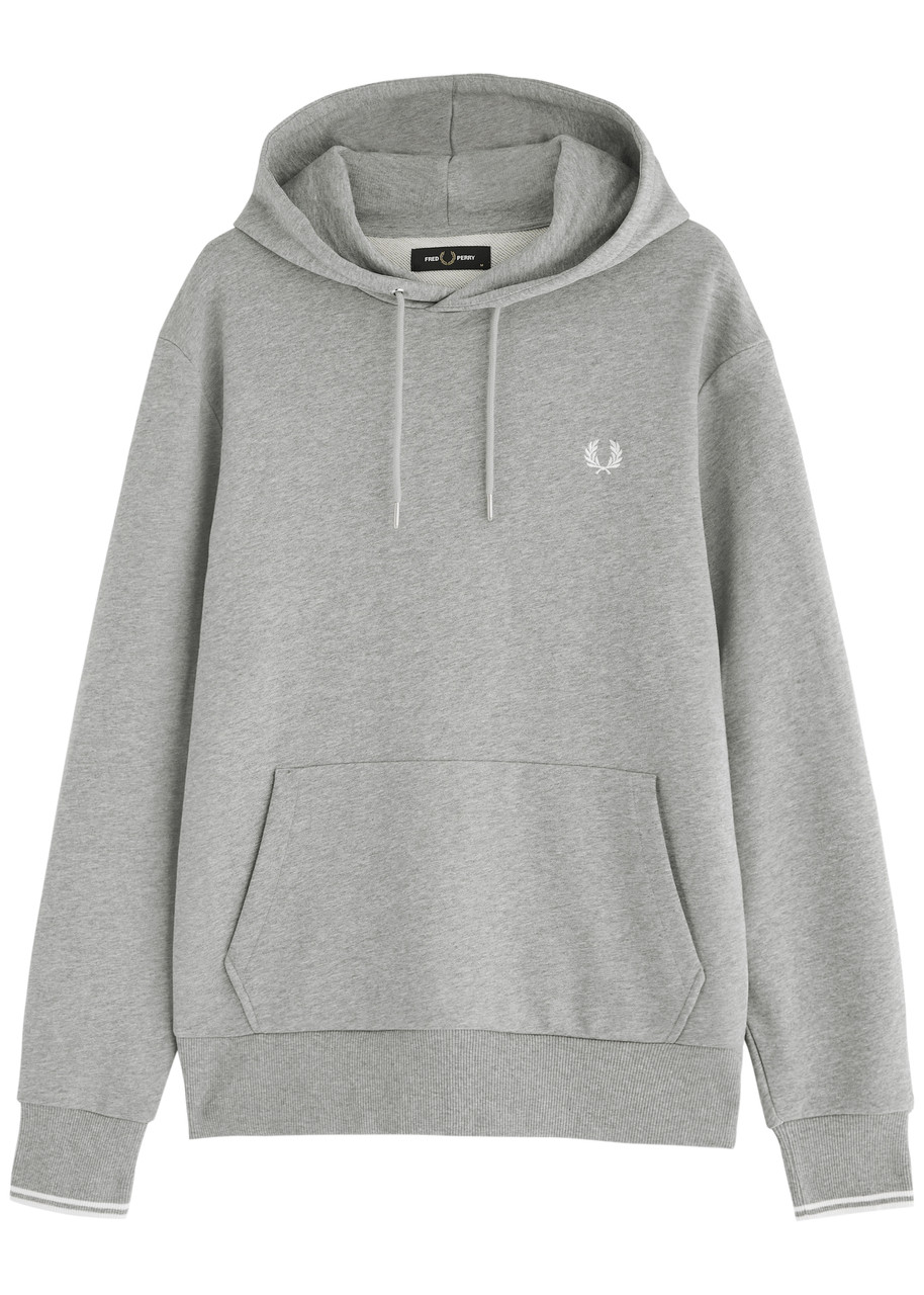 Fred Perry Drawstring Embroidered-logo Hoodie In Grey