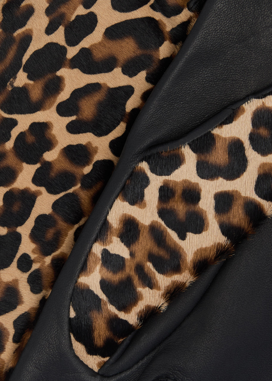 Agnelle Susan Leopard-print Leather And Calf Hair Gloves