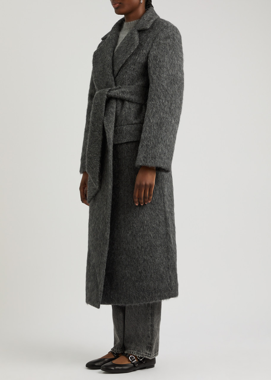  Almada Label Ivy Belted Wool-blend Coat - Grey - L (uk14 / L) 