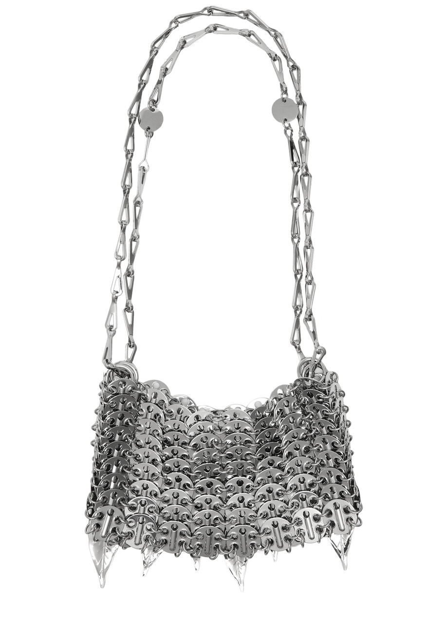 Rabanne 1969 Nano Leaves Disc Shoulder Bag In Silver