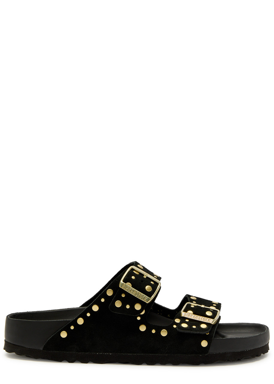 Birkenstock Arizona Studded Suede Sliders - Black - 39 (IT39/ UK6)
