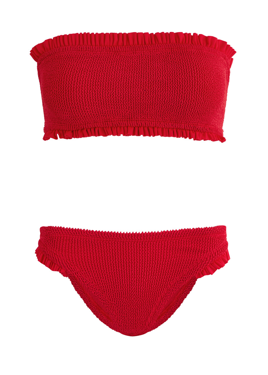 Hunza G Tracey Ruffled Seersucker Bandeau Bikini - Red - One Size