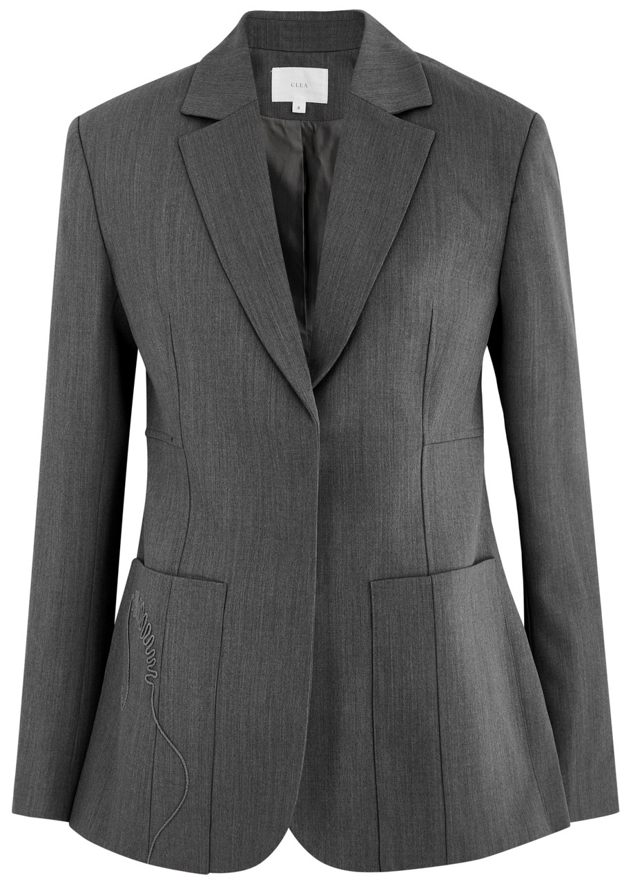 Clea Ashford Embroidered Wool Blazer In Grey