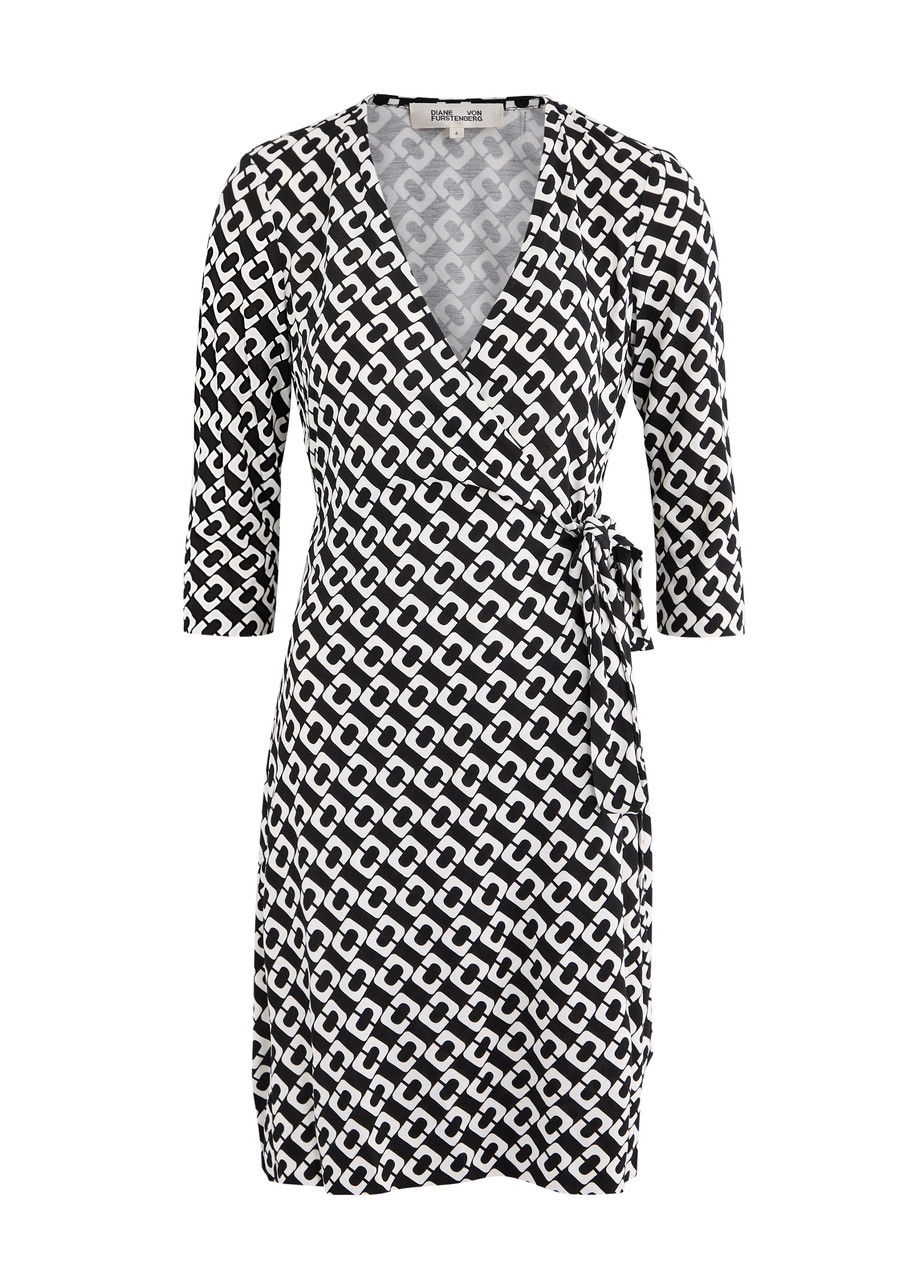 Diane Von Furstenberg Julian Printed Silk Mini Wrap Dress - Black And White