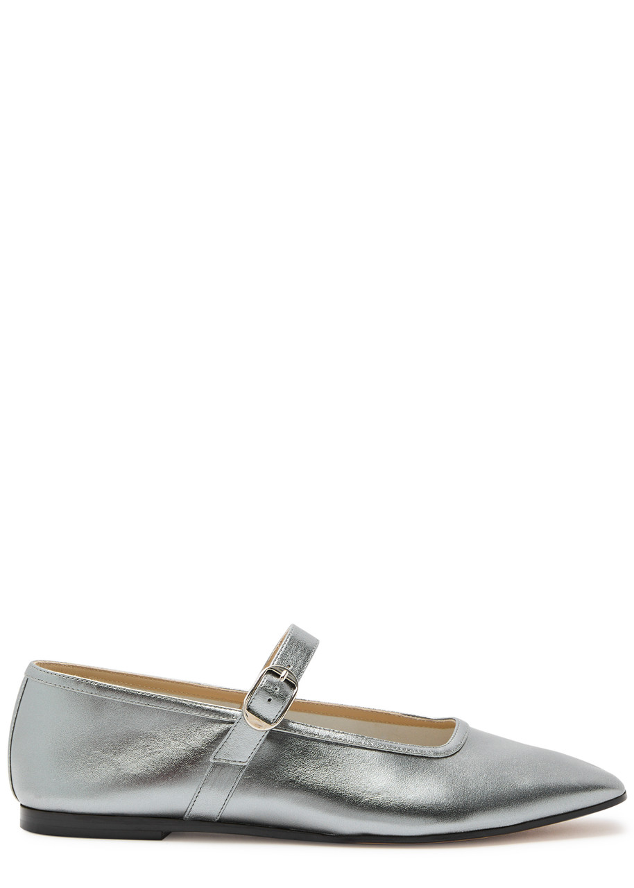 Le Monde Beryl Mary Jane Metallic Leather Ballet Flats In Silver