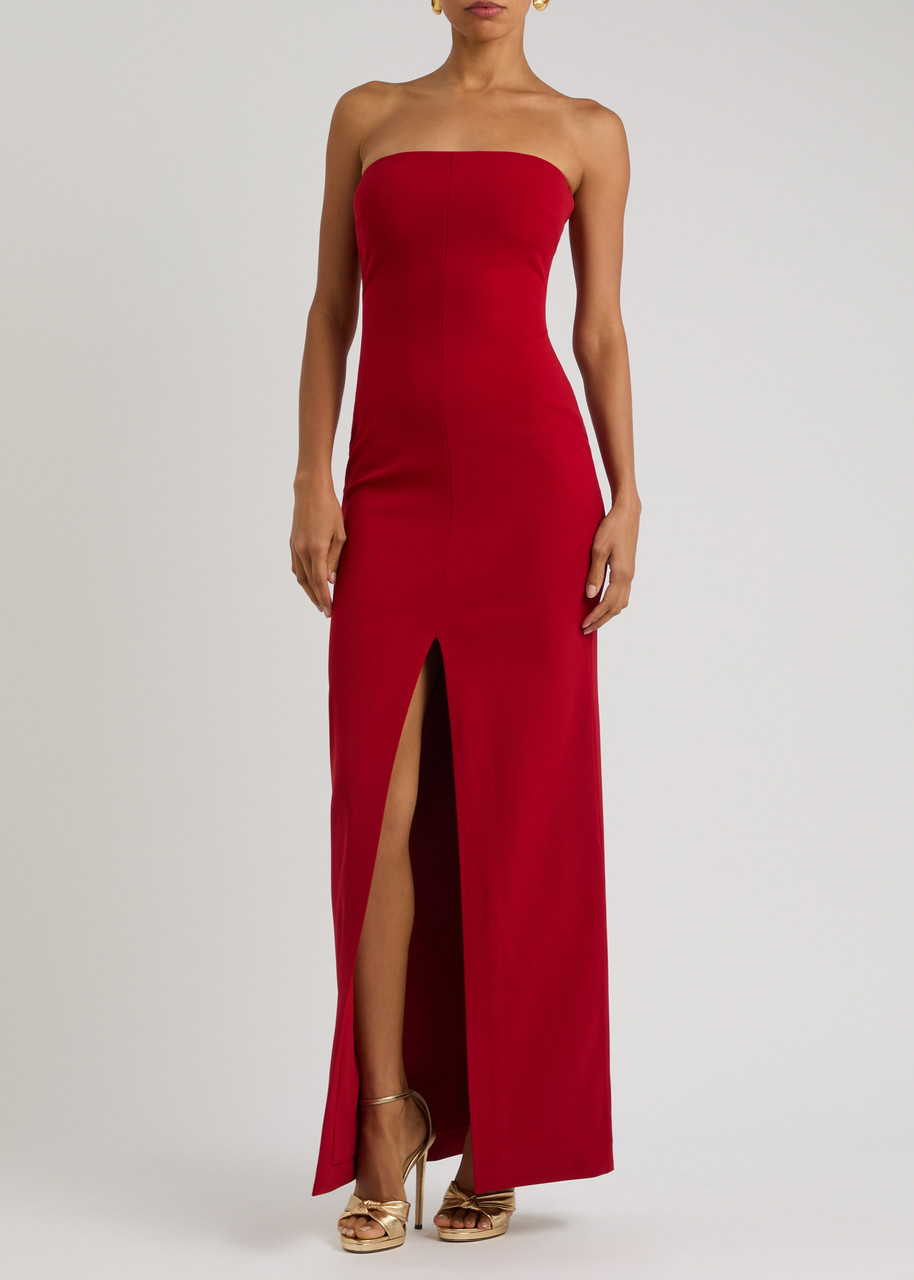 Solace London Bysha Strapless Crepe Maxi Dress In Dark Red