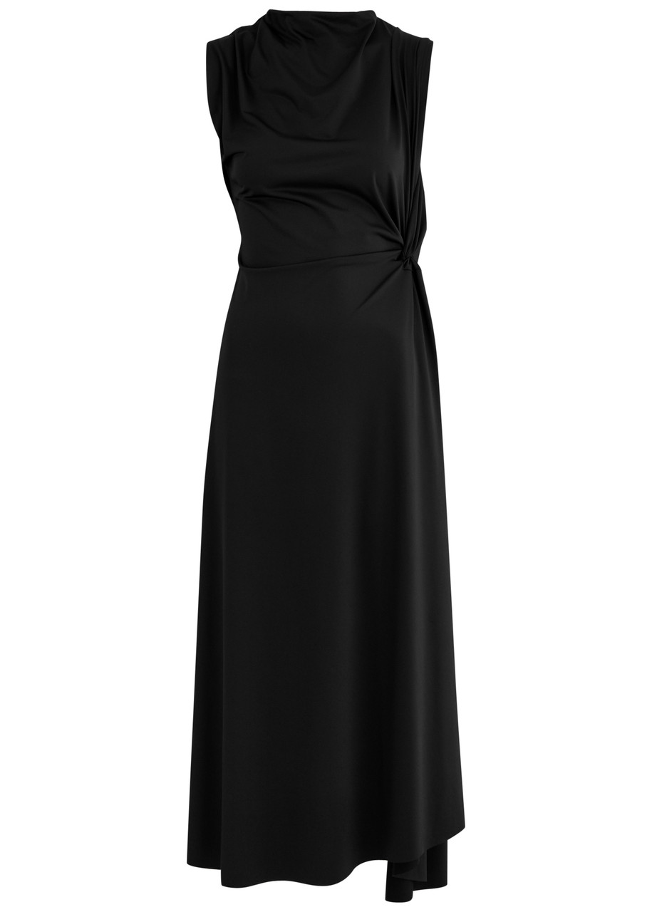 Victoria Beckham Knotted Stretch-satin Midi Dress - Black