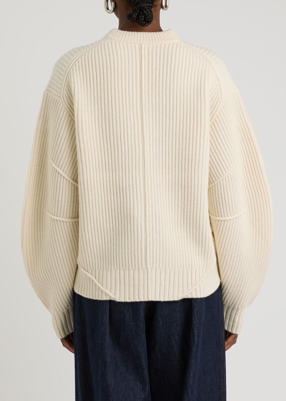 Helmut Lang Apex Ribbed Wool-blend Jumper - Ivory - L (uk14 / L) 