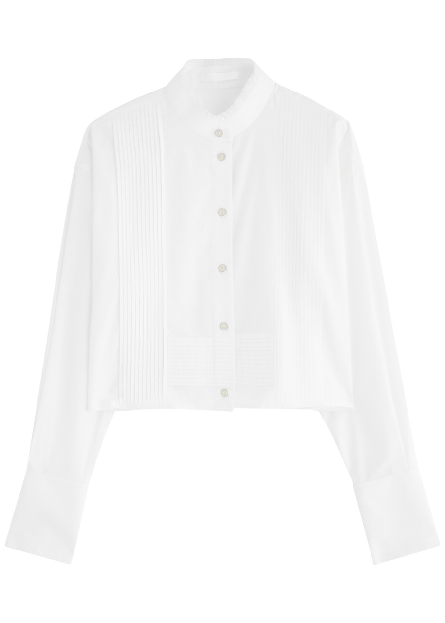 Helmut Lang Panelled Cropped Cotton Shirt In White