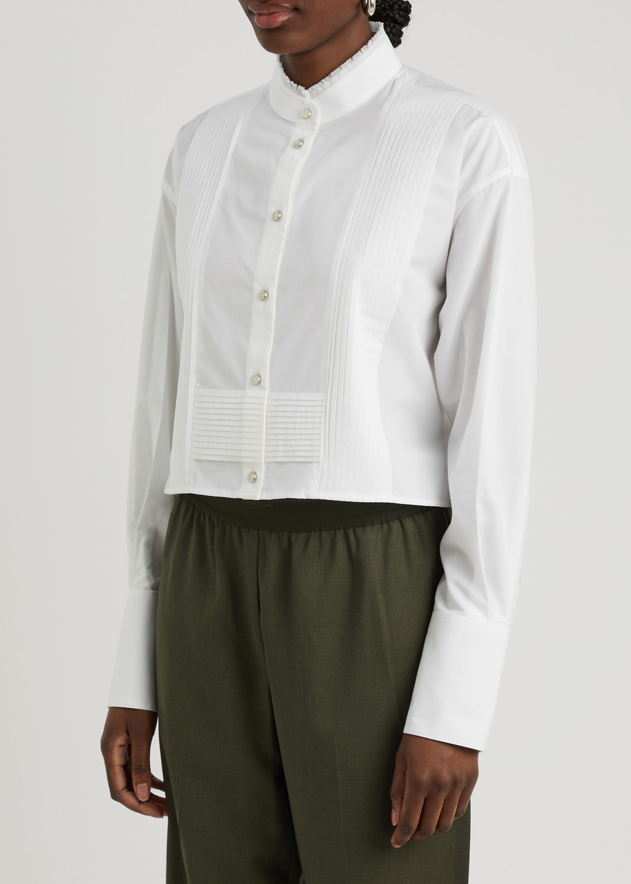 Helmut Lang Panelled Cropped Cotton Shirt In White