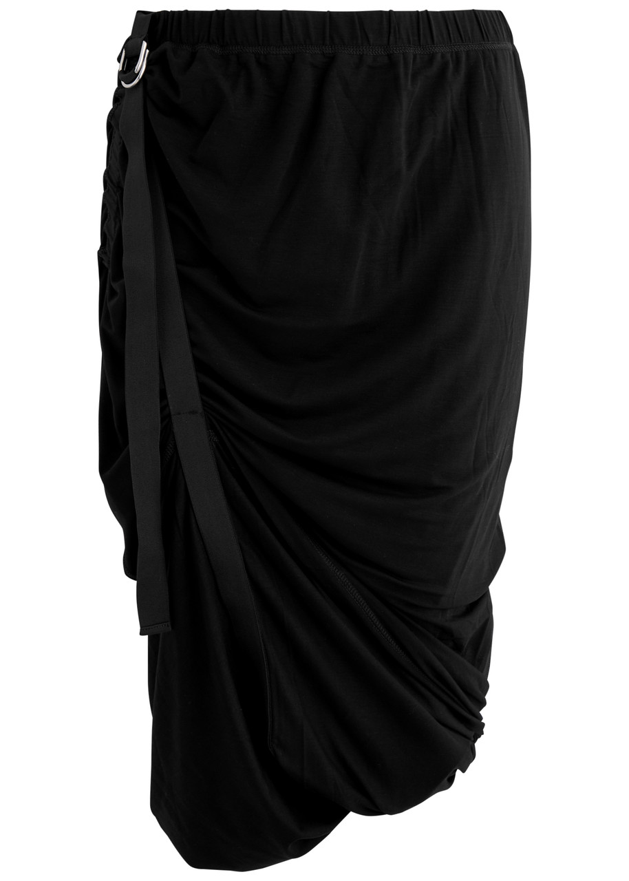 Helmut Lang Draped Jersey Skirt With Adjustable Side Strap In Black