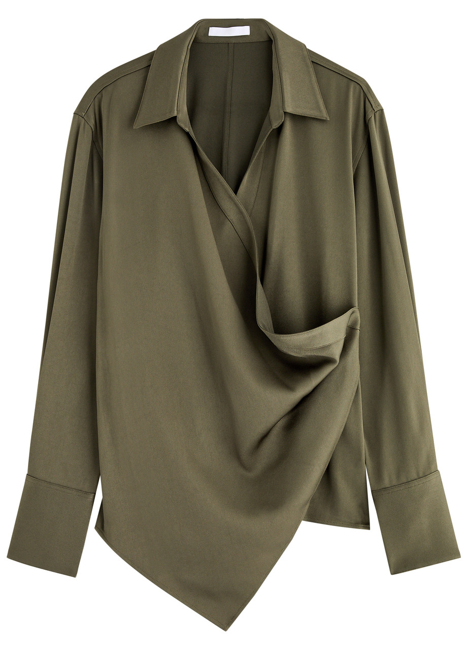 Helmut Lang Crepe de Chine Wrap top - Olive - S (UK8-10 / S)