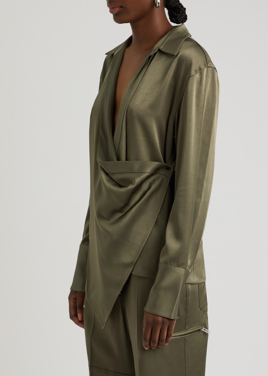 Helmut Lang Relaxed Wrap Shirt In Olive