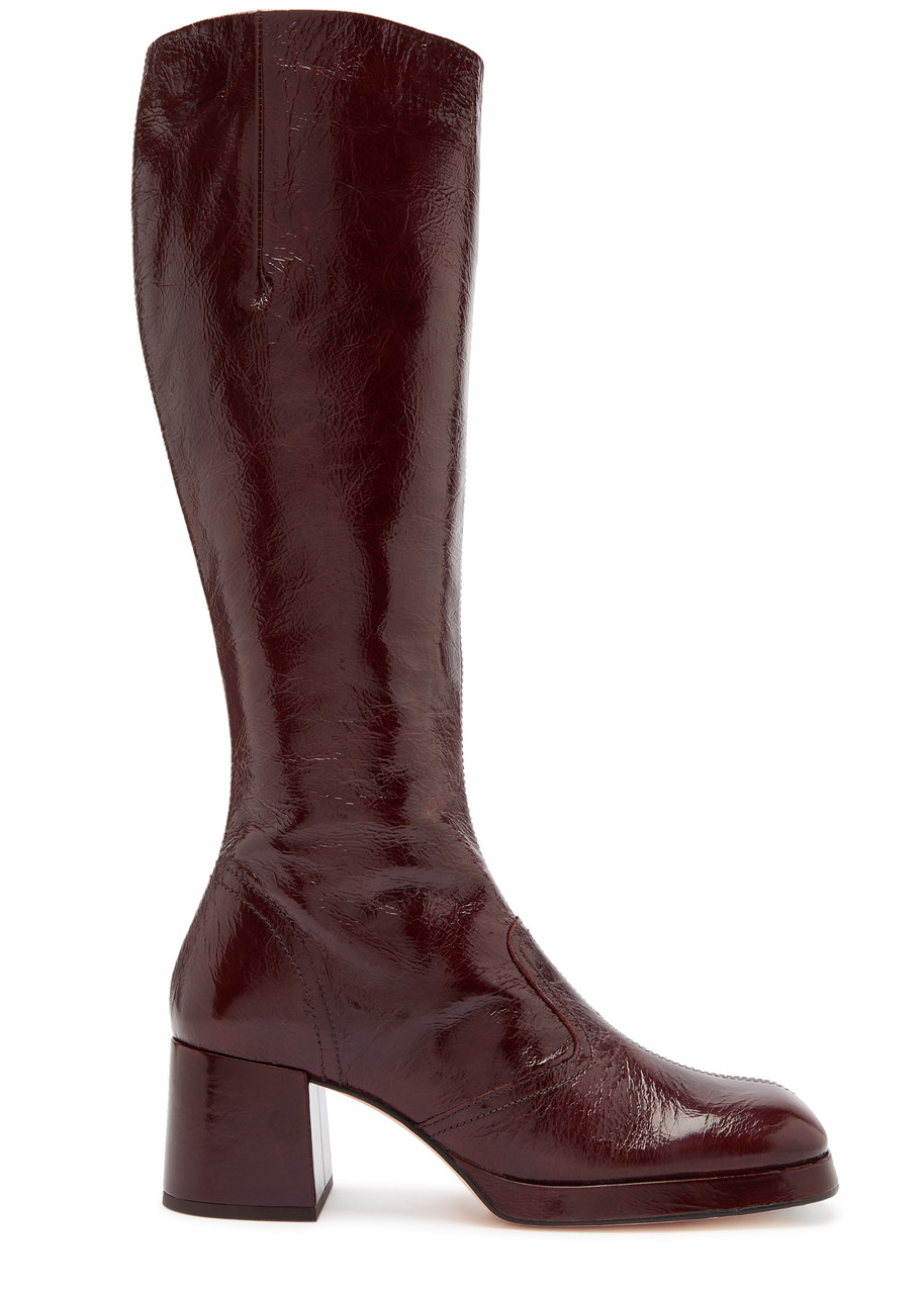 Miista Donna 65 Crinkled Patent-leather Knee-high Boots In Brown