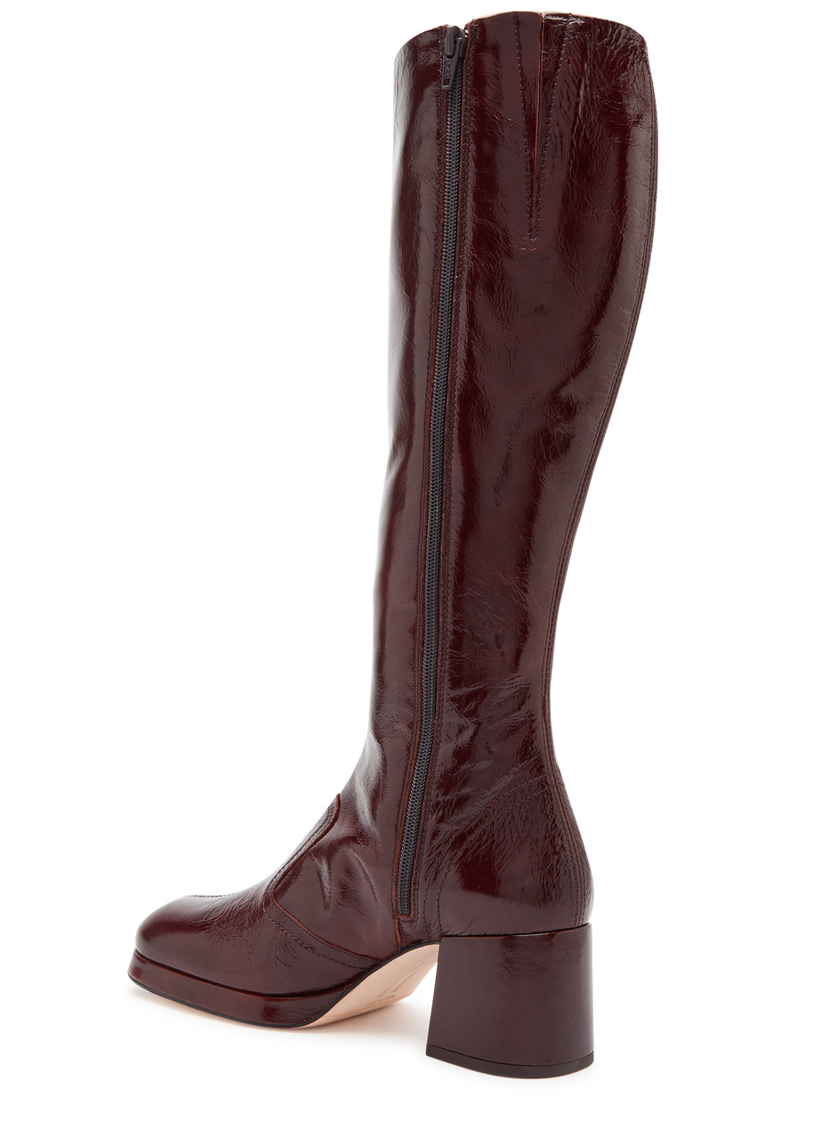 Miista Donna 65 Crinkled Patent-leather Knee-high Boots In Brown
