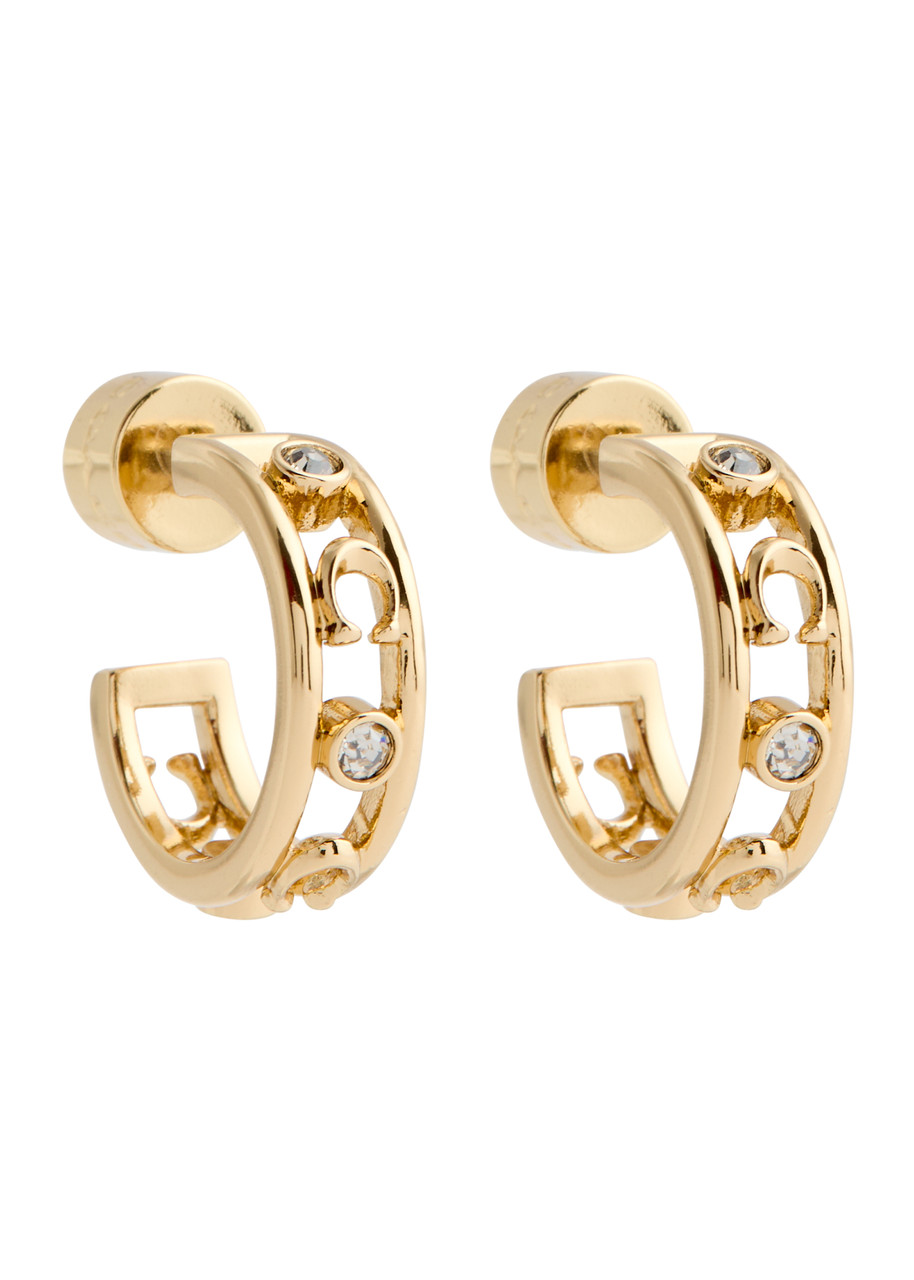 Coach Logo Crystal-embellished Hoop Earrings In Gold