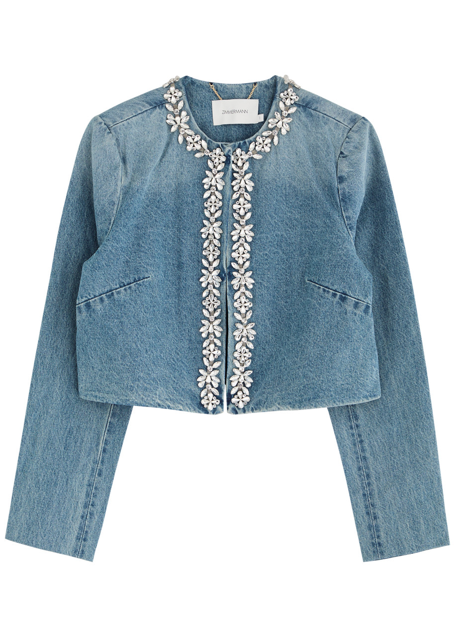 Zimmermann Womens Crush Embellished-trim Denim Jacket Blue Moon Xs In Denim