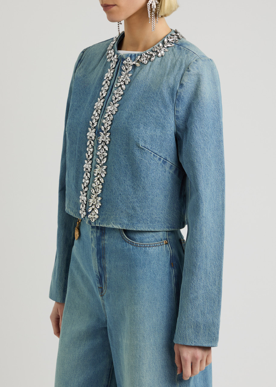 Zimmermann Womens Crush Embellished-trim Denim Jacket Blue Moon Xs In Denim