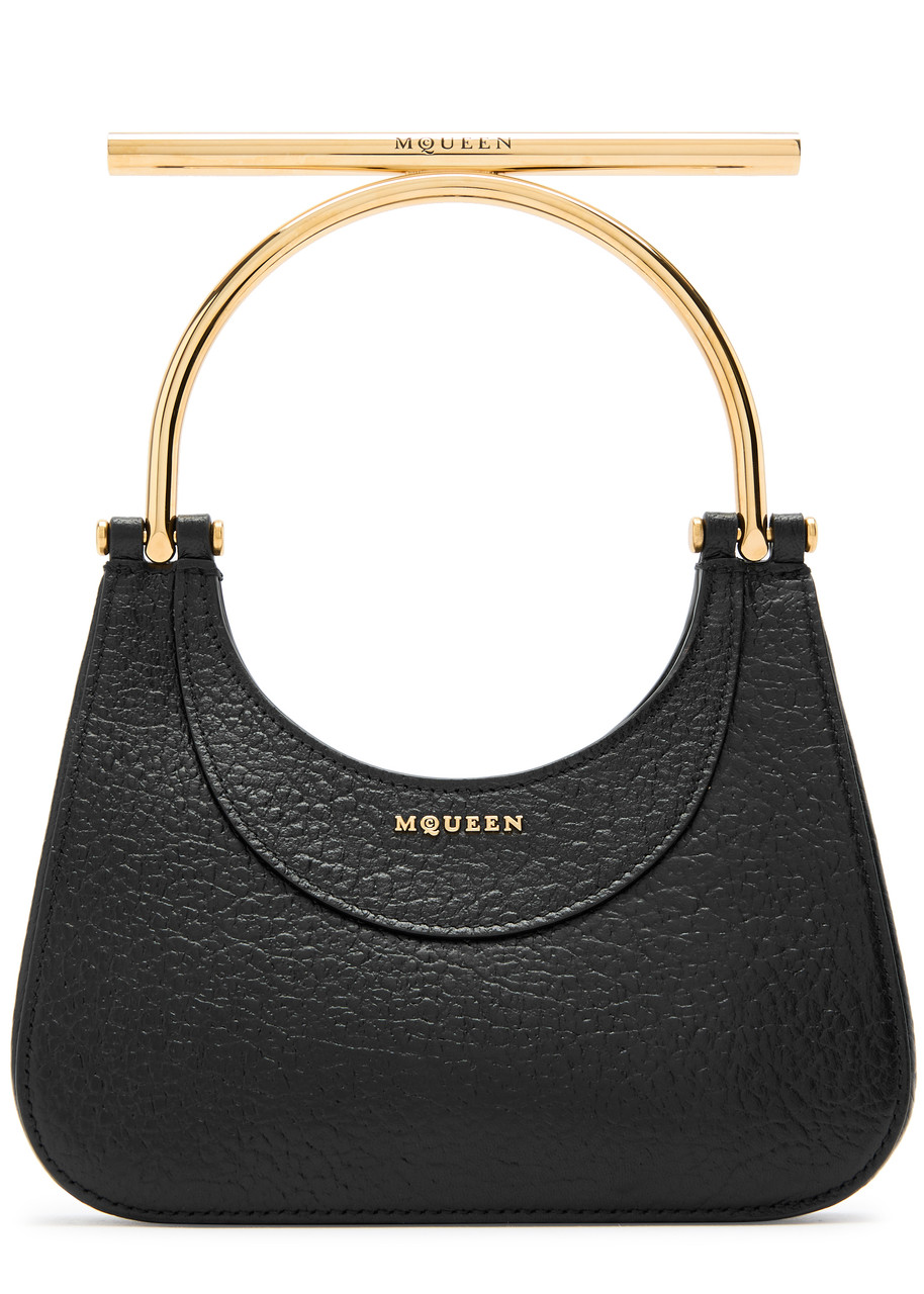 Alexander Mcqueen Cross-bar Leather Handbag Gold-tone Handle In Black