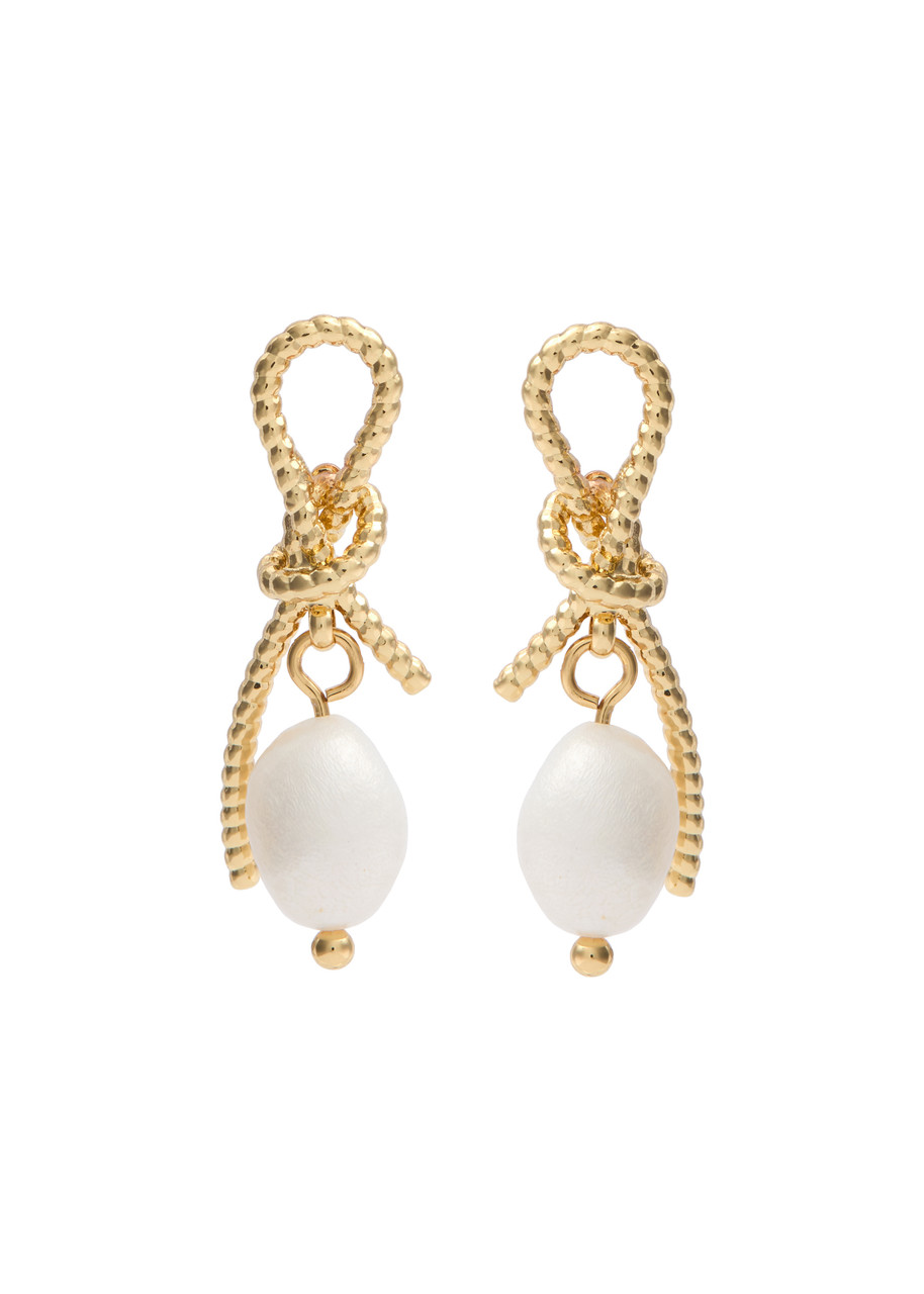 Kenneth Jay Lane Bow Pearl Drop Earrings In Gold
