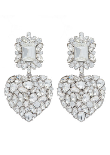 SELF-PORTRAIT Crystal-embellished silver-plated heart drop