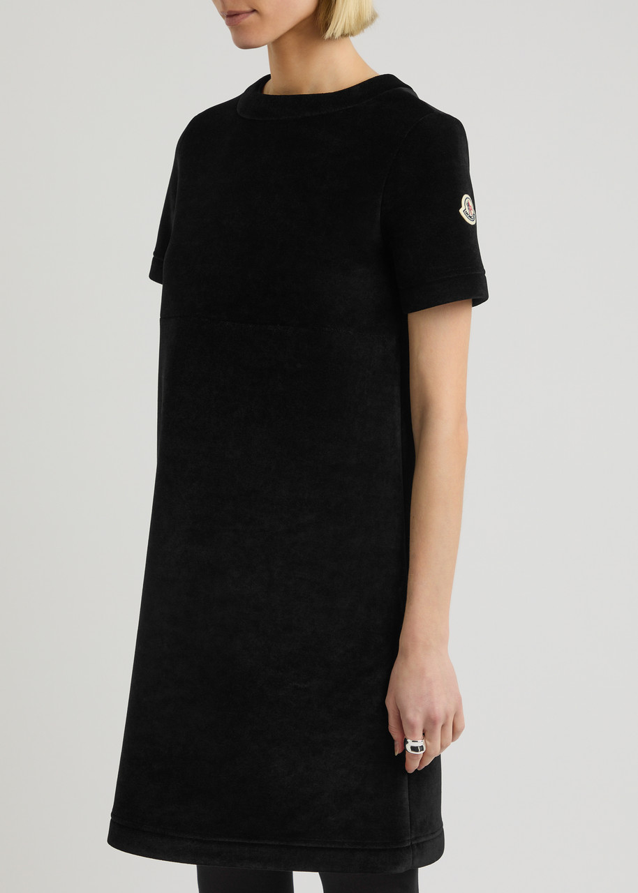 Moncler Logo Velour Mini Dress - Black - M (uk 12 / M) 