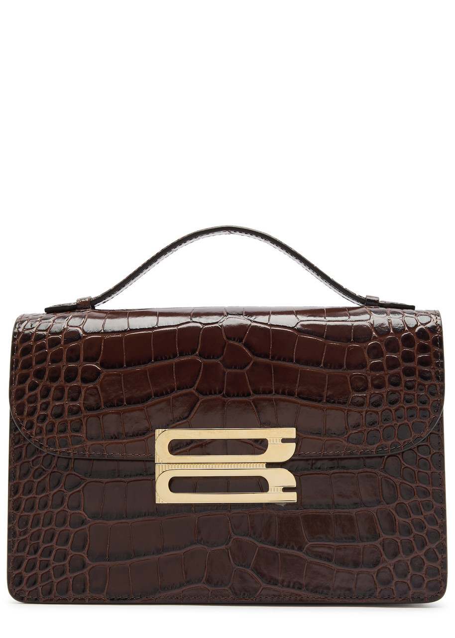 Victoria Beckham Dorian Small Croc-effect Leather Shoulder Bag In Dark Brown