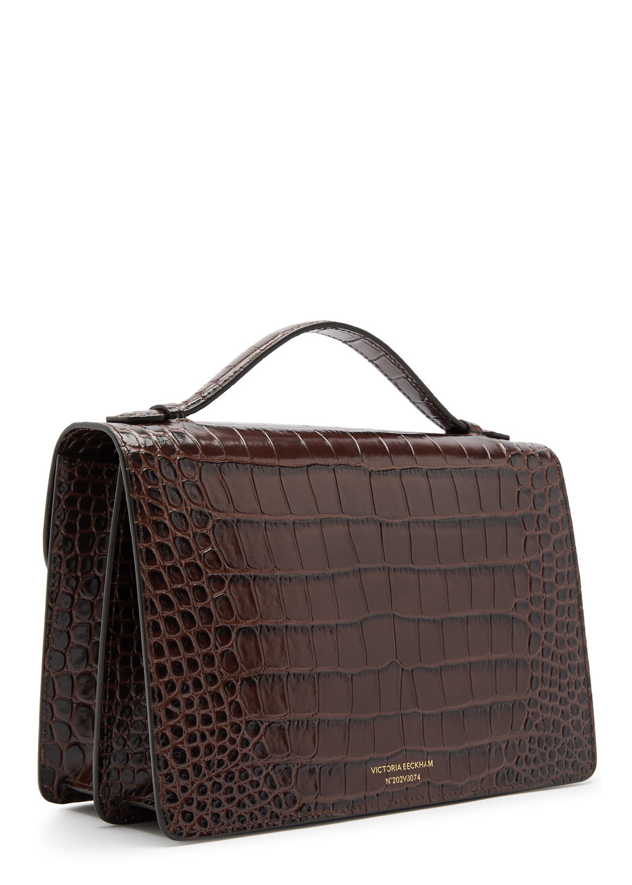 Victoria Beckham Dorian Small Croc-effect Leather Shoulder Bag In Dark Brown