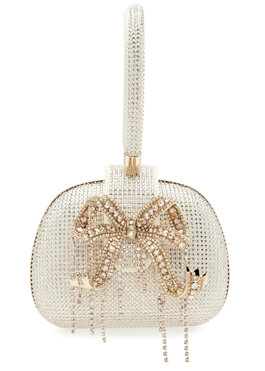 Self-portrait Bow Crystal-embellished Satin top Handle bag - Cream - One Size