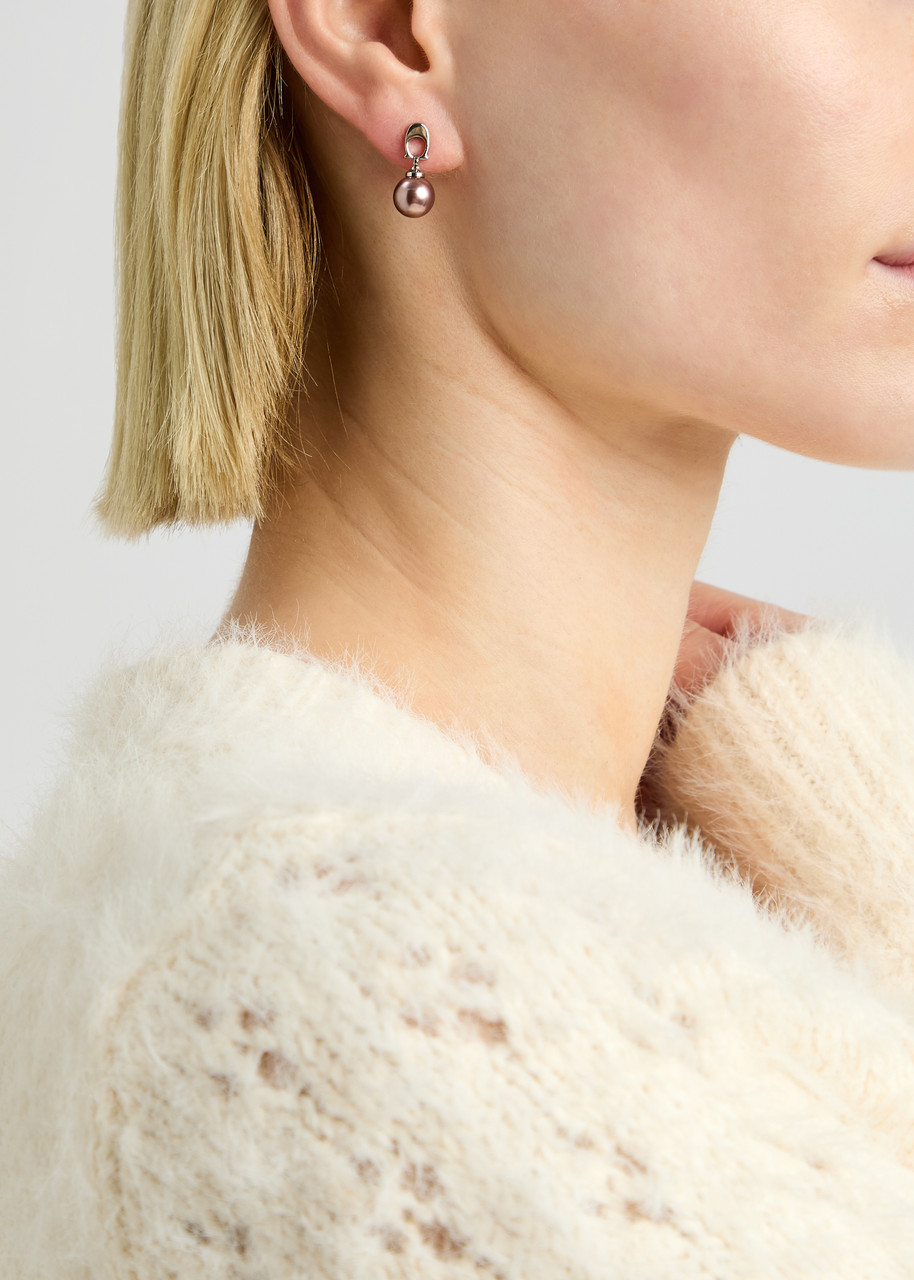  Coach Logo Faux Pearl Drop Earrings - Silver - One Size 