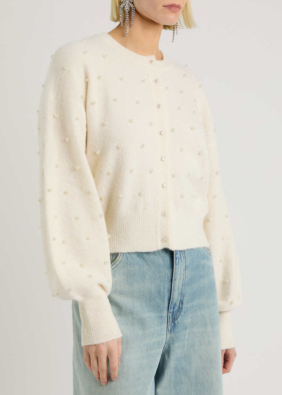 Zimmermann Crush Faux Pearl-embellished Alpaca-blend Cardigan In Ivory