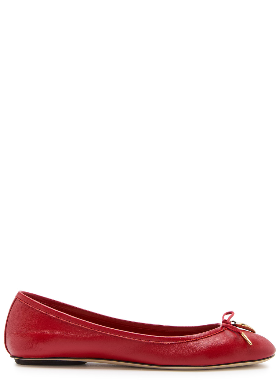 Chloé Iris Embellished Leather Ballet Flats In Red