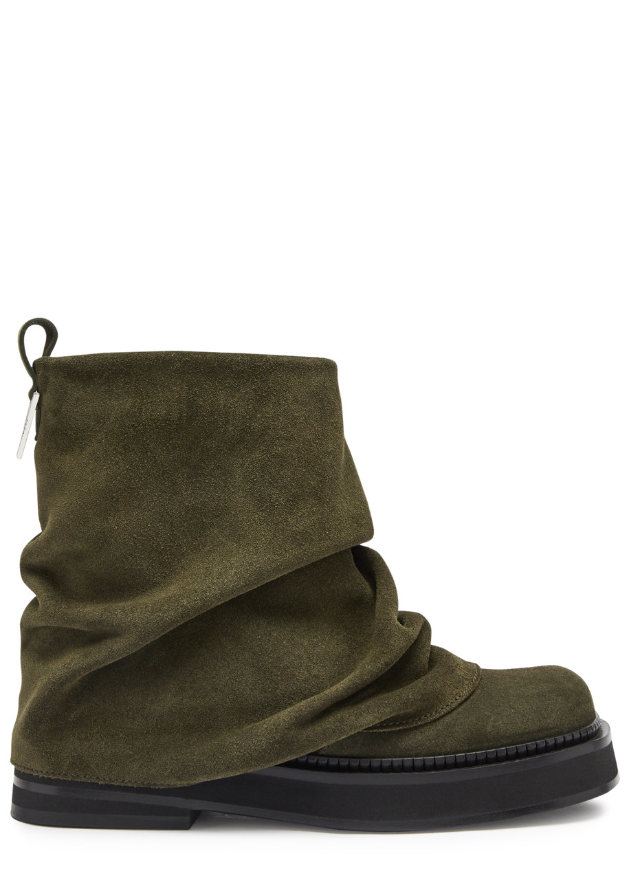 The Attico Robin Mini Layered Suede Combat Ankle Boots - Khaki - 41 (IT41 / UK8)