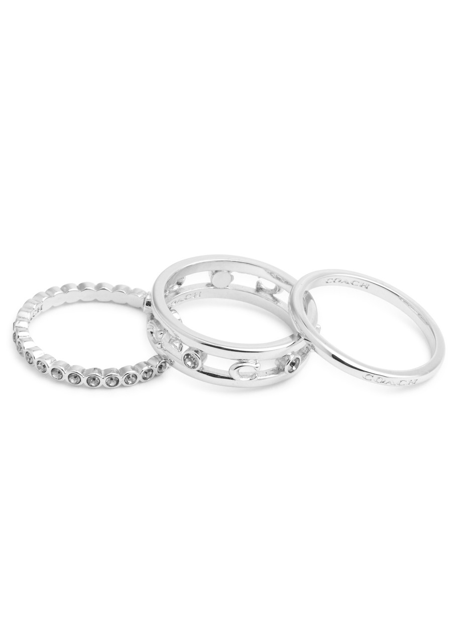  Coach Logo Ring Stack - Set Of Three - Silver - 7 (uk N) 