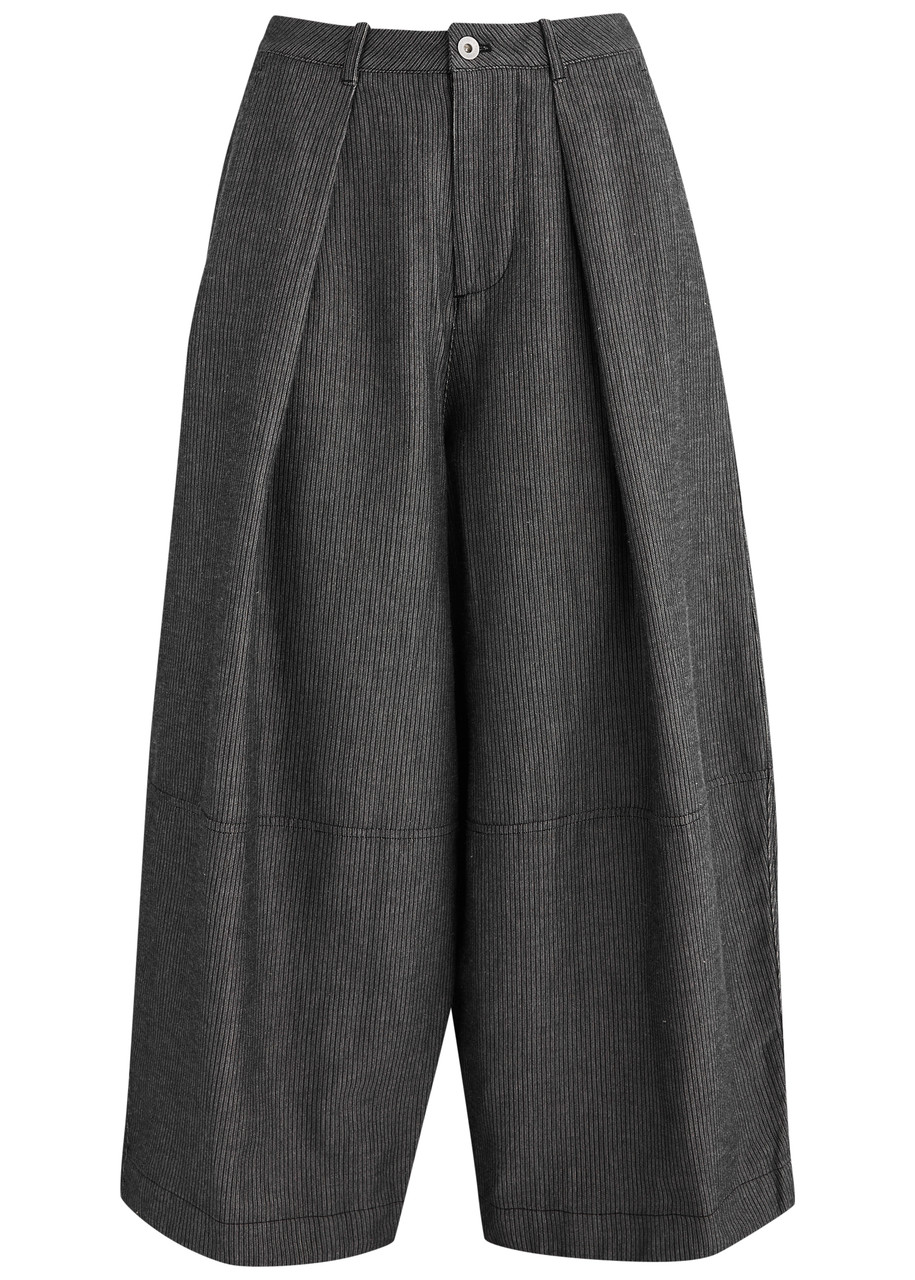 Ymc You Must Create Ymc Deadbeat Striped Cropped Cotton-blend Trousers In Grey