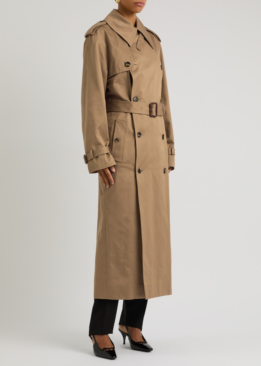 Saint Laurent Double-breasted Cotton Twill Trench Coat In Beige
